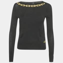 Pre Owned Love Moschino Black Embroidered Cotton Sweater M