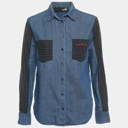 Pre Owned Love Moschino Blue Striped Denim Button Front Shirt S
