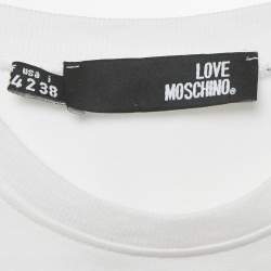مملوكة مسبقًا Love Moschino White Heart Print Cotton Sweatshirt S