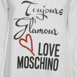 Pre Owned Love Moschino White Printed Cotton Hoodie Dress S