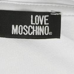 Pre Owned Love Moschino White Printed Cotton Hoodie Dress S
