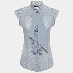 Pre Owned Love Moschino Lavender Fil Coupe Silk Frill Detail Sheer Top S