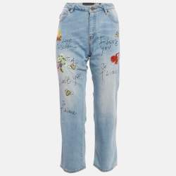 Pre Owned Love Moschino Blue Embroidered Denim Jeans S Waist 30"