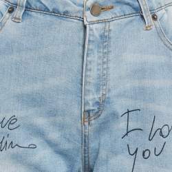 Pre Owned Love Moschino Blue Embroidered Denim Jeans S Waist 30"