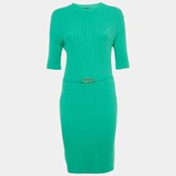 Pre Owned Love Moschino Green Knit Belted Midi Dress L