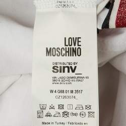 Pre Owned Love Moschino White Lovers Glitter Print Cotton Oversized T-Shirt S