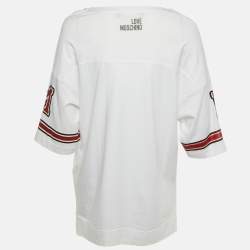 Pre Owned Love Moschino White Lovers Glitter Print Cotton Oversized T-Shirt S