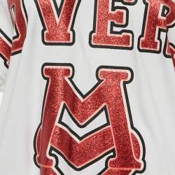 Pre Owned Love Moschino White Lovers Glitter Print Cotton Oversized T-Shirt S