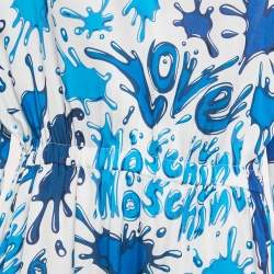Pre Owned Love Moschino Blue/White Paint Splashed Satin Midi Dress M
