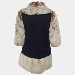 مملوكة مسبقًا Love Moschino Navy Blue Wool Faux Fur Detail Double Breasted Coat S