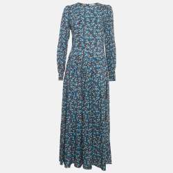 Pre Owned Love Moschino Blue Floral Print Crepe Pleated Maxi Dress S