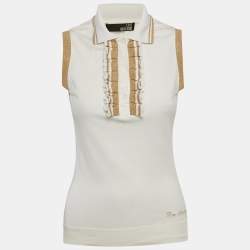 مملوكة مسبقًا Love Moschino White Jersey Ruffled Sleeveless T-Shirt M