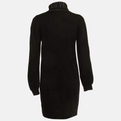 Pre Owned Love Moschino Black Knit Intarsia Turtle Neck Mini Dress S