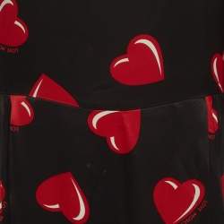 Pre Owned Love Moschino Black Heart Print Satin Flared Midi Dress L