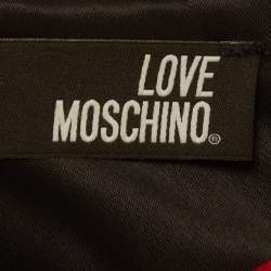 Pre Owned Love Moschino Black Heart Print Satin Flared Midi Dress L