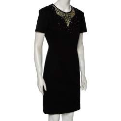 Love Moschino Black Cotton & Embellished Neck Detailed Dress M
