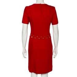 Love Moschino Red Crepe Gold Studded Belt Detailed Dress S