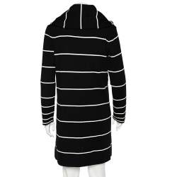 Pre Owned Love Moschino Black Striped Wool Hooded Mid Length Overcoat M