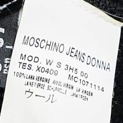 Pre Owned Love Moschino Black Striped Wool Hooded Mid Length Overcoat M