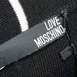Pre Owned Love Moschino Black Striped Wool Hooded Mid Length Overcoat M