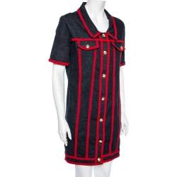 Love Moschino Indigo Denim Embroidered Trim Detailed Button Front Dress M