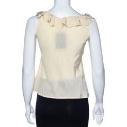 Love Moschino Cream Silk Ruffled Neck Sleeveless Top S