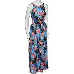 Love Moschino Blue Floral Printed Crepe Sleeveless Maxi Dress M