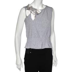 Love Moschino Grey Cotton Bow Detailed Sleeveless Top M