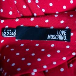 Pre Owned Love Moschino Red Polka Dotted Crepe & Leather Pocket Detailed Maxi Dress S 