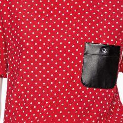 Pre Owned Love Moschino Red Polka Dotted Crepe & Leather Pocket Detailed Maxi Dress S 