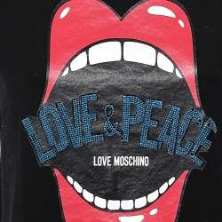 Love Moschino Black Mouth Printed Love & Peace Embellished Cotton T-Shirt S