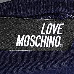 Love Moschino Navy Blue Logo Printed Cotton Ruffle Sleeve T-Shirt M