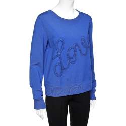 Love Moschino Blue Cotton Knit Love Applique Detail Sweatshirt L