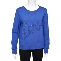 Love Moschino Blue Cotton Knit Love Applique Detail Sweatshirt L