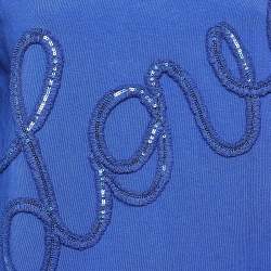 Love Moschino Blue Cotton Knit Love Applique Detail Sweatshirt L