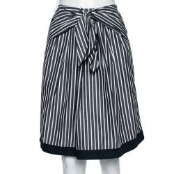 Love Moschino Grey Striped Cotton Front Tie Detailed Knee Length Skirt M
