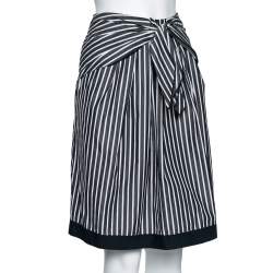 Love Moschino Grey Striped Cotton Front Tie Detailed Knee Length Skirt M