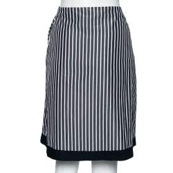 Love Moschino Grey Striped Cotton Front Tie Detailed Knee Length Skirt M