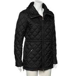 Love Moschino Black Diamond Quilted Oversized Collar Jacket M