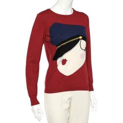 Love Moschino Red Intarsia Wool Knit Jumper M