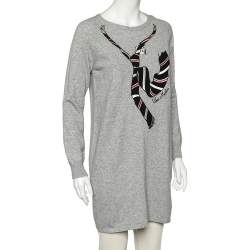 Pre Owned Love Moschino Grey Wool Appliqué Detail Sweater Dress M