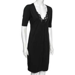 Pre Owned Love Moschino Black Cotton Embellished Lace Trim Detailed Dress M 