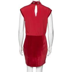 Love Moschino Red Chiffon & velvet Paneled Embellished Detail Sleeveless Sheath Dress M
