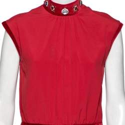 Love Moschino Red Chiffon & velvet Paneled Embellished Detail Sleeveless Sheath Dress M