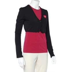 Pre Owned Love Moschino Pink & Black Cotton Shrug Detail T-Shirt M