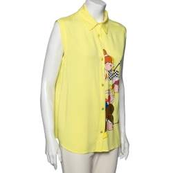 Pre Owned Love Moschino Yellow Printed Sleeveless Shirt L