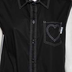 Pre Owned Love Moschino Black Cotton Heart Embroidered Sleeveless Shirt L