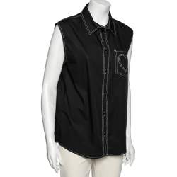 Pre Owned Love Moschino Black Cotton Heart Embroidered Sleeveless Shirt L