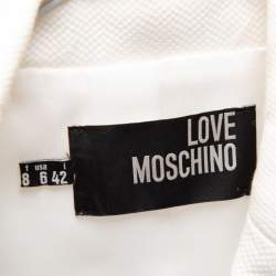 Love Moschino White Textured Cotton Contrast Trimmed Coat M
