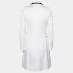 Love Moschino White Textured Cotton Contrast Trimmed Coat M